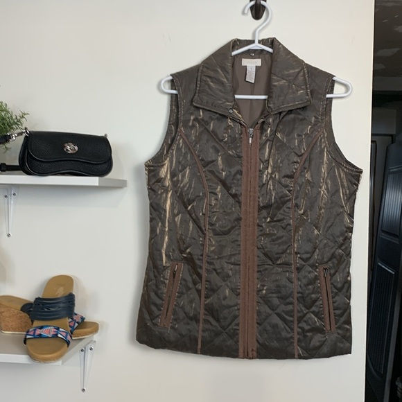 Chico’s  Bronze & Brown Lightly Padded Vest w Pockets, Nice Sheen to Fabric - Picture 5 of 16